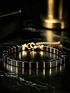 Faux Obsidian Square Beaded Bracelet